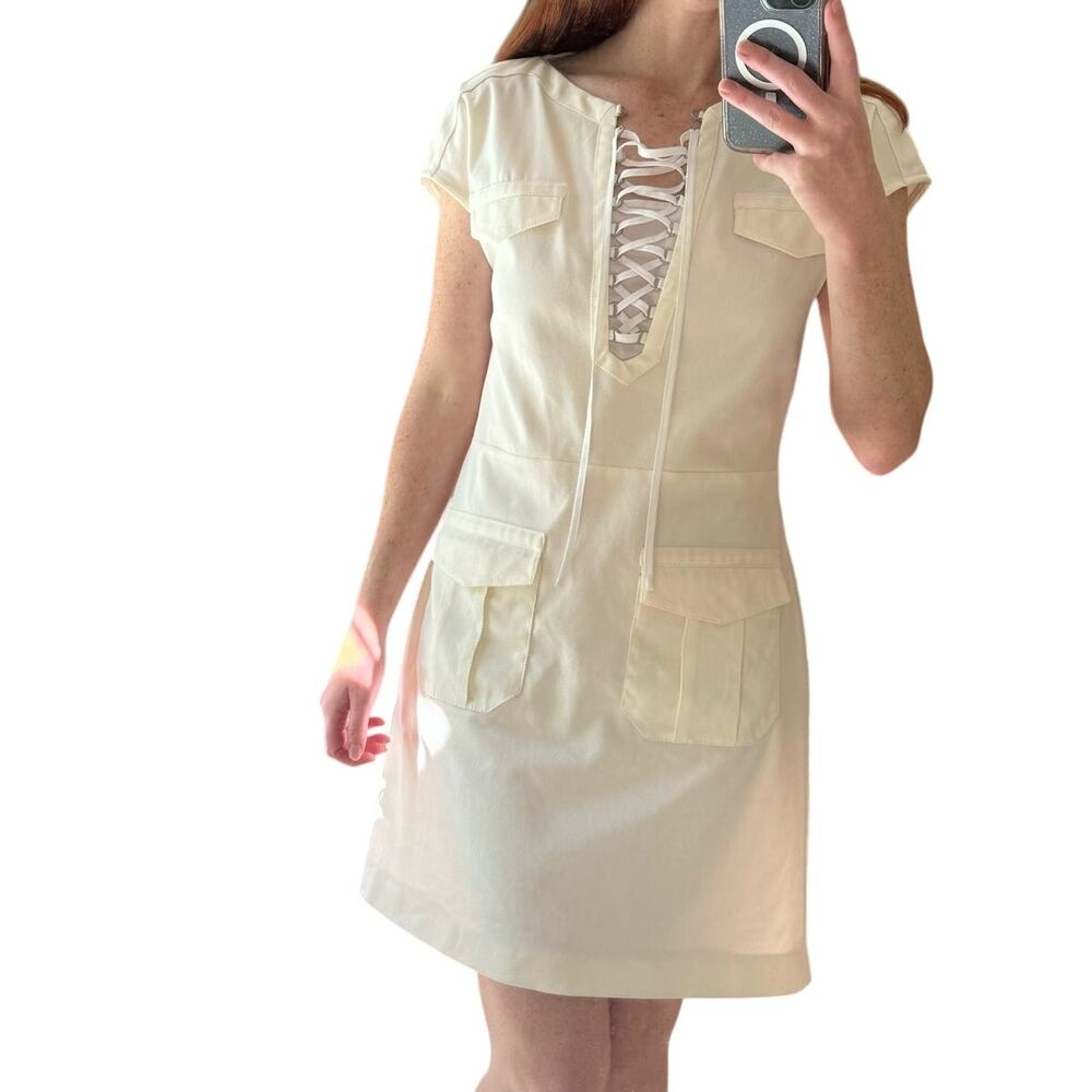 THE KOOPLES Ivory Lace Up Cargo Dress Short Sleeve Size IT 40/ US 4 SMALL